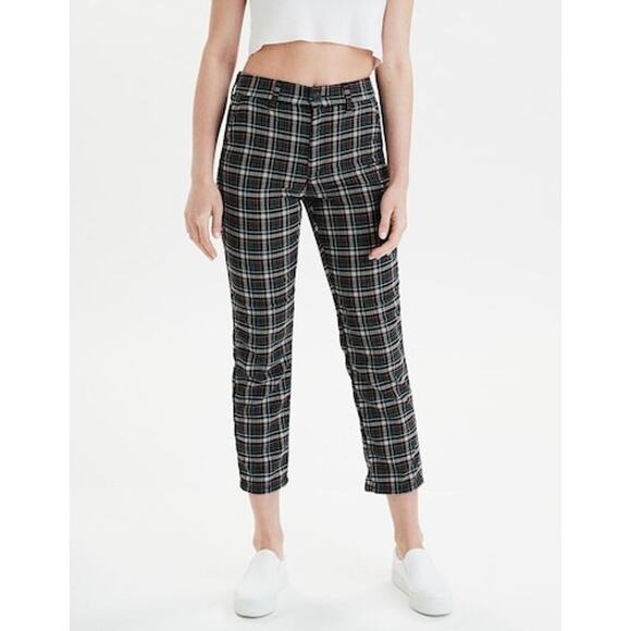 American Eagle Womens Pants 8 Green Brown Plaid Super Hi-Rise Skinny Trousers - Picture 1 of 11